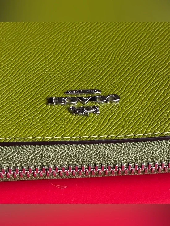 Coach Lime Green Saffiano Zip Wallet with Silver Logo - Picture 8 of 13